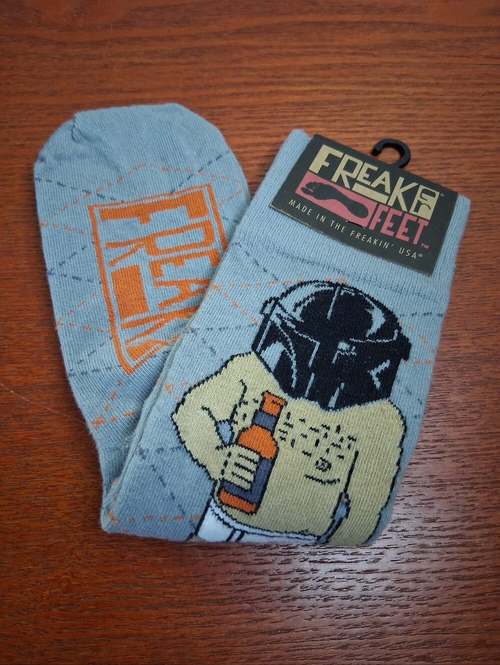 Men's Gray Novelty Star Wars Dad Socks with Helmet Character in Tighty Whities